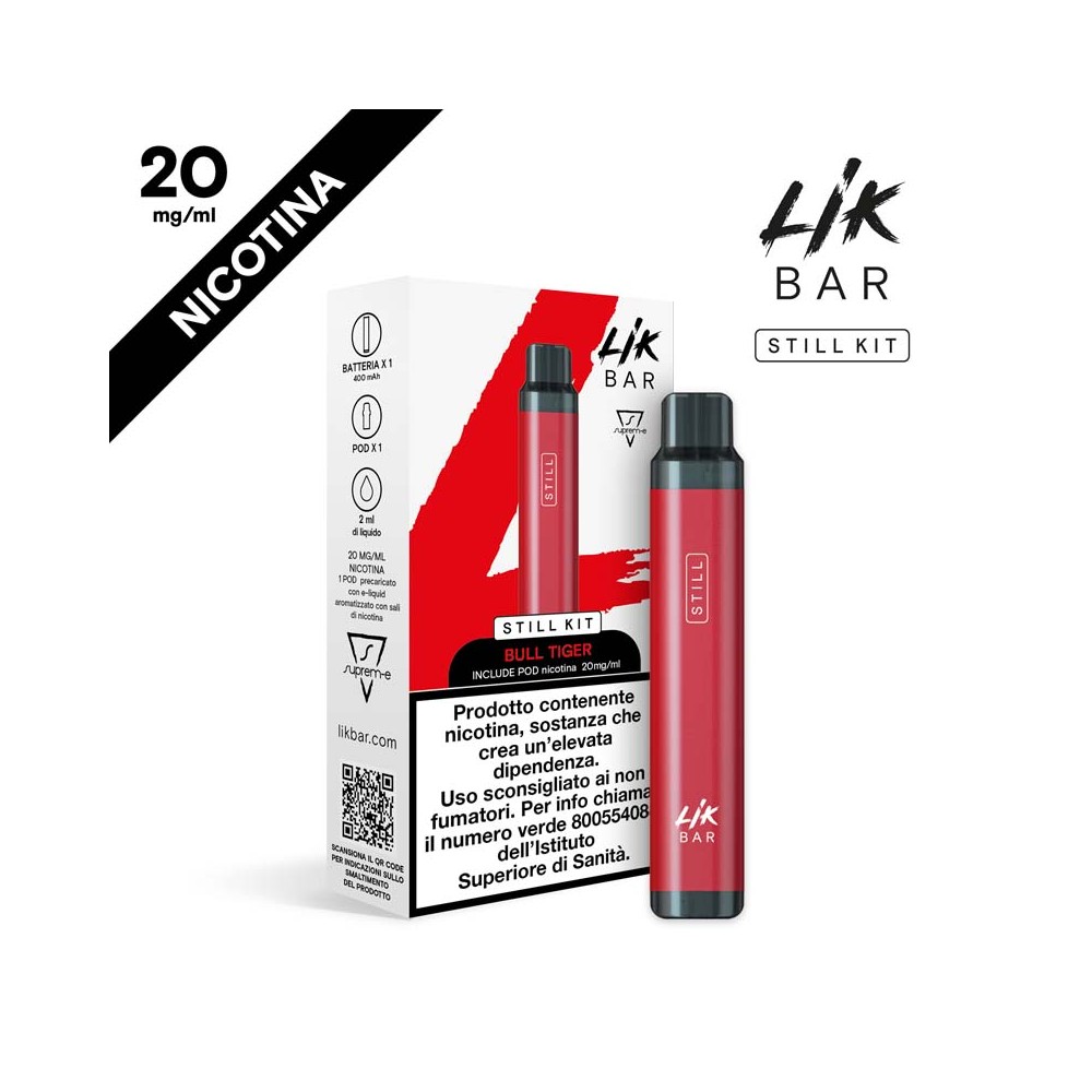 LIK BAR STILL STARTER KIT RED + POD BULL TIGER - NICOTINA 20 LIK BAR STILL STARTER KIT RED + POD BULL TIGER - NICOTINA 20