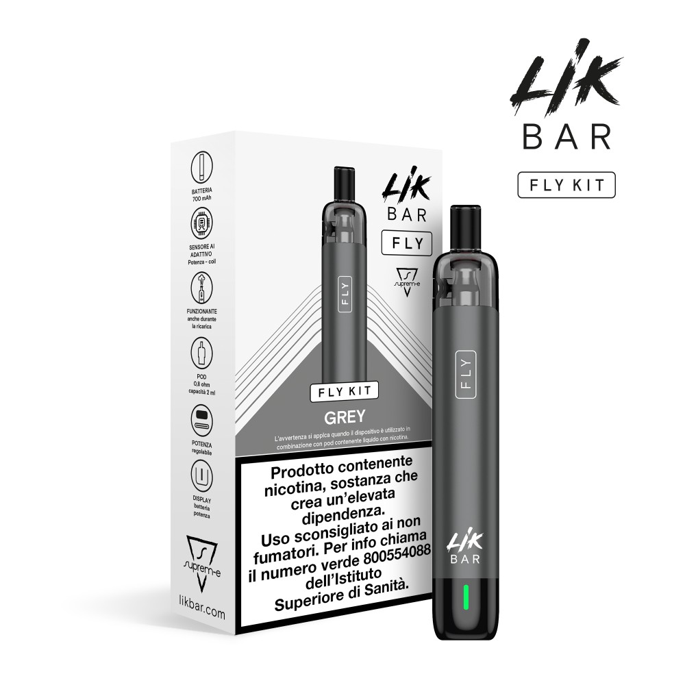 LIK BAR FLY Sigaretta Elettronica - KIT Gray (Battery + Pod 0,8 Ohm) LIK BAR FLY Sigaretta Elettronica - KIT Gray (Battery + Pod 0,8 Ohm)